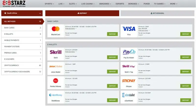 888Starz Payment Options in Sri Lanka